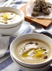 This CUMIN ROASTED CAULIFLOWER & TAHINI SOUP is velvety creamy with caramelised onions and hints of hummus | Plus Ate Six